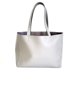 Minimalist Light Gray Leather Tote Bag